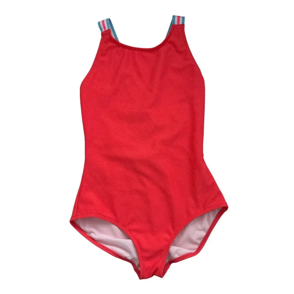 NWOT Mini Boden 11/12 Girls One Piece Racerback Swimsuit Textured Coral